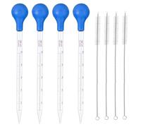 GTNCE 4 Pcs 10ml Glass Pipette Dropper with 4 Rubber Suction Bulb and 4 Cleaning Brush, Graduated Glass pipette Droppers for Laboratory, Essential Oils, Chemistry Use