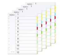 GTNCE A4 File Dividers 12 Part 5Pack 1-12 Folder Dividers A4 Tabbed Index Divider Ring Binder Dividers Coloured Multi Hole Punched 12 Part Index Divider for Lever Arch Files Office School Organization