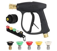GTNCE High Pressure Washer Gun 4350 PSI, Short Jet Wash Gun with 5 Spray Nozzle Tips, M22 14MM Fitting Hose Connector & 1/4" Quick Connector Adapter, Compatible with Karcher K2-K7, Power Washer Gun