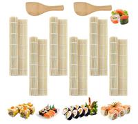GTNCE Sushi Making Kit Bamboo 8 Pieces Kit Maker Sushi Rolling Mat Bamboo Beginner Sushi Mat Bamboos with 2 Rice Paddles Reusable Set Rolling Mats for Maki 24 x 24 CM for Home Kitchen Restaurants DIY