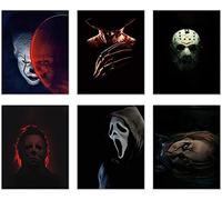 Gtoaxxno Set of 6 Horror Movie Posters Vintage Halloween Poster Character Wall Art Posters for Living Room Bedroom Club Decoration (30x40cm)