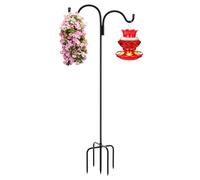 Gtongoko Double Shepherds Hook for Outdoor, 92 Inch Bird Feeder Pole with 5 Prongs Base, 5/8 Inch Thick Heavy Duty Adjustable Garden Hook for Hanging Plant, Lantern, Hummingbird Feeder, 1 Pack