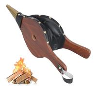 Gtongoko Fireplace Bellows Air Blower Cast Nozzle 14.8" x 5.6" for Outdoor Camping BBQ Grill Chimney Hand Bellow Pump Pit Barbeque Fire Tools Accessories with Hanging Strap, Brown