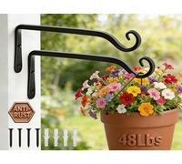 Gtongoko Wall Hook Hanging Plant Bracket 10 Inch,Decorative Metal Wall Hook,Straight Plant Hanger Indoor&Outdoor for Planters, Lanterns, Bird Feeders, Wind Chimes,Black,2 Pack