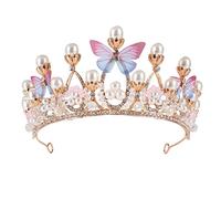 GTORCZDF Hair Jewelry Crown for Women Crystal Princess Crown Rhinestone Tiara for Girls Birthday Wedding Model Catwalk Crown Pearl Butterfly Decor Hair Jewelry by (1 b)