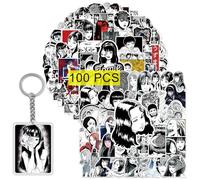 GTOTd Horror Tomie Stickers (100Pcs) with Keychain Decor(1Pcs) Viny Waterproof Manga Stickers for Teens DIY Decal Party Supplies for Water Bottle Luggage Guitar Skateboard