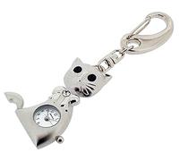 GTP Ladies-Teens Kitty Kitten Cat Key Ring Clock Chrome On Alloy In Presentation Box IMP713