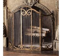 GTPBAO Fire Screen Antique Vintage Brass Fireplace Mantle, 114×90cm, Heat-Resistant Spark Flame Guard For Flame Furnace/Charcoal Fire