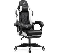 Gtplayer Gaming Chair, Ergonomic Computer Chair With Footrest, Height Adjustable Gaming Chair 360 Swivel Office, White