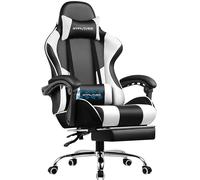 GTPLAYER Gaming Chair, Office Chair with Massage Footrest, Comfortable Headrest, Height Adjustable, Ergonomic Design, Artificial Leather, White, 51x52x135 cm