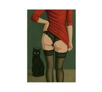 GTQZSAF Black Cat & Lingerie Art- Seductive Retro（40） Canvas Poster Bedroom Decor Landscape Office Room Decor Gift 24x36inch(60x90cm)