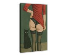 GTQZSAF Black Cat & Lingerie Art- Seductive Retro（40） Canvas Poster Wall Art Decor Print Picture Paintings for Living Room Bedroom Decoration 16x24inch(40x60cm)