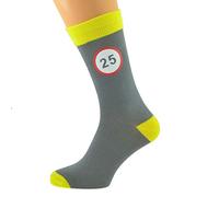 GTR-Prestige Giftware Ash Grey & Yellow Unisex Socks Road Sign 25th Birthday UK Size 5-12 X6N593
