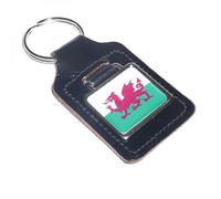 GTR-Prestige Giftware Black Bonded Leather Key Fob with Welsh Flag