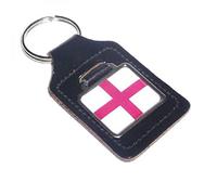 GTR-Prestige Giftware Black Bonded Leather Keyring Key Fob with English Cross of St George