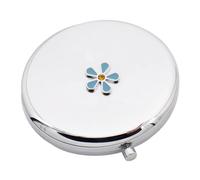 GTR-Prestige Giftware Masonic Forget Me Not Blue Flower Design Compact Mirror, Silver Metal Round Double Mirror, 65mm Diameter, in a Gift Organza Bag