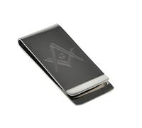 GTR-Prestige Giftware Money Clip featuring Engraved Masonic Design with G in a Black Velvet Pouch