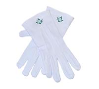 GTR-Prestige Giftware One Size Mens White Cotton Gloves with Scottish Rite Green Masonic Design with G
