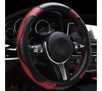 GTRFDGHT Car Steering Wheel Cover for Volkswagen Transporter, Universal leather Steering Wheel Protecter Anti-Slip Breathable Steering Wheel Cover,B/Red