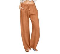 GTRQWW Elderly ladies trousers elasticated waist petite women's lightweight summer linen long cotton beach barrel leg womens wide pants clothes(Orange,XXL)