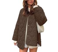 GTRQWW Women's Oversized Lightweight Quilted Jacket Button Down Puffer Outerwear with Pockets(Brown,XL)