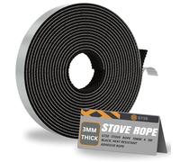 GTSE 10mm x 3m Black Stove Rope, 3mm Thick, Heat Resistant Self-Adhesive Rope for Stoves, Fireplaces, Oven Door, Chimney Sealant Strip
