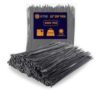 GTSE 12” Black Zip Ties, 1,000 Bulk Pack, 50lb Strength, UV Resistant Long Nylon Cable Ties, Self-Locking 12 Inch Tie Wraps