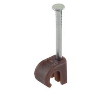 GTSE Round Brown Cable Clips, For Cables 5-7 mm, Box of 100, Skirting Wire Nail Clips, Cable Tacks for Ethernet, Electrical Cables, Walls