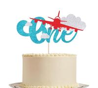 Gtseryeio Airplane theme Cake Topper,One Glitter Airplane Cake Pick First Birthday Cake Decorations for Oh How Time Flies First Birthday Baby Shower Boys Girls Kids Party Supplies Blue