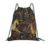GTTDFASJ drawstring backpack Medieval Unicorn Midnight Floral Tapestry Backpacks Multi-function Portable Drawstring Sports Bag Book Bags For Travel School