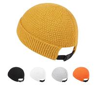 Gturytr Mens Brimless Hats Docker Beanie Skull Caps Unisex Winter Warm Beanie Adjustable Leather Buckle Street (A~Yellow), Yellow