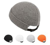Gturytr Mens Brimless Hats Docker Beanie Skull Caps Unisex Winter Warm Beanie Adjustable Leather Buckle Street (A~Deep Grey), Grey