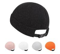 Gturytr Mens Brimless Hats Docker Beanie Skull Caps Unisex Winter Warm Beanie Adjustable Leather Buckle Street, A~Black, 7-7.25