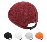 Gturytr Mens Brimless Hats Docker Beanie Skull Caps Unisex Winter Warm Beanie Adjustable Leather Buckle Street, A~claret, 7-7.25
