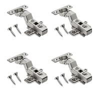 GTV - 4 x mini Hinges with Damping, Pot Diameter 26 mm - Hinge Inner Stop - mounting Plate H = 0 with Euro Screws - Silent Closure - Clip-on Chain