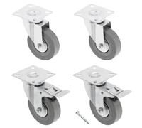 GTV - Furniture castors Greyroll swivel castors, set of 4 castors for furniture, 2 x castors with brake, 2 x without brake, made of steel and rubber, 16 PanHead screws 5 x 15/16, diameter: 75 mm,