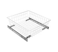 GTV Pull Out Wire Basket Drawer with Full Extension Ball Bearing Runners - Wardrobe Storage Organiser (H150mm x W300mm, White)