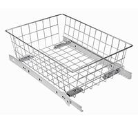 GTV Pull Out Wire Basket Drawer with Roller Runners - Wardrobe Storage Organiser (H100mm x W300mm, Silver)