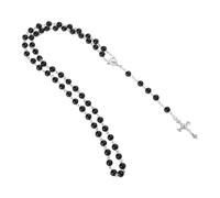 GTYLF Imitation Pearl Rose Flower Rosary Necklace with Crucifix Cross Pendant Long Catholic Religious Jewelry Religious Necklace for Women