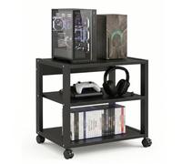 GTYMTTX Anti-Vibration Record Player Stand, 3-Tier HiFi Rack with 360° Airflow Cooling, Mobile 3D Printer Station, Adjustable Height Media Organizer for Living Room & Home Office, Black