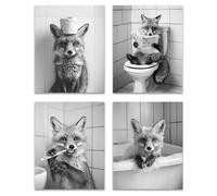 GTYNU Funny Fox Bathroom Wall Art Decor Prints Set of 4, Black and White Fox Funny Animal Posters Pictures Wall Decor for Bathroom Restroom Washroom,Funny Animal Posters Pictures,8x10 Unframed