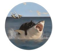 GTYNU Funny Shark Mouse Pad for Desk, Black Cat Attack Shark Mousepad for Work Computers Laptop Home Office Dorm Desk Accessories, Cat Office Supplies, 7.9x7.9