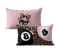 GTYNU Trendy Funky Y2K Pink 8 Ball Pillow Covers 18x18 Set of 2, Cheetah Leopard Cherry Decorative Throw Pillowcases for Couch Sofa Bed Room Decor