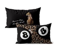 GTYNU Trendy Y2K 8 Ball Pillow Covers 12x20 Set of 2, Funky Leopard Print with Pink Bow, Cheetah Throw Pillowcases for Couch Sofa Bed Decor