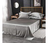 GTYUNZP Silky Cool Comfortable Fade Resistant Bed Flat Sheet,Solid Color Ice Silk Satin Fabric Bedding Queen King Size Bed Sheet,Soft Breathable Bed Linen (Color : Grey, Size : 230x250cm)