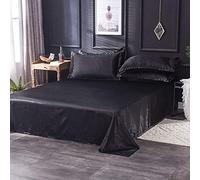 GTYUNZP Silky Cool Comfortable Fade Resistant Bed Flat Sheet,Solid Color Ice Silk Satin Fabric Bedding Queen King Size Bed Sheet,Soft Breathable Bed Linen (Color : Black, Size : 230x250cm)