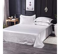 GTYUNZP Silky Cool Comfortable Fade Resistant Bed Flat Sheet,Solid Color Ice Silk Satin Fabric Bedding Queen King Size Bed Sheet,Soft Breathable Bed Linen (Color : White, Size : 230x250cm)
