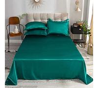 GTYUNZP Silky Cool Comfortable Fade Resistant Bed Flat Sheet,Solid Color Ice Silk Satin Fabric Bedding Queen King Size Bed Sheet,Soft Breathable Bed Linen (Color : Green, Size : 180x230cm)