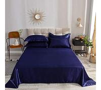 GTYUNZP Silky Cool Comfortable Fade Resistant Bed Flat Sheet,Solid Color Ice Silk Satin Fabric Bedding Queen King Size Bed Sheet,Soft Breathable Bed Linen (Color : Blue, Size : 230x250cm)