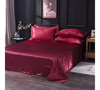 GTYUNZP Silky Cool Comfortable Fade Resistant Bed Flat Sheet,Solid Color Ice Silk Satin Fabric Bedding Queen King Size Bed Sheet,Soft Breathable Bed Linen (Color : Red, Size : 230x250cm)